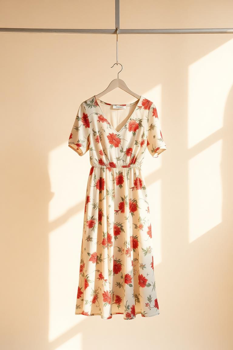 Vestido midi floral pendurado em uma arara, foto do story agendado